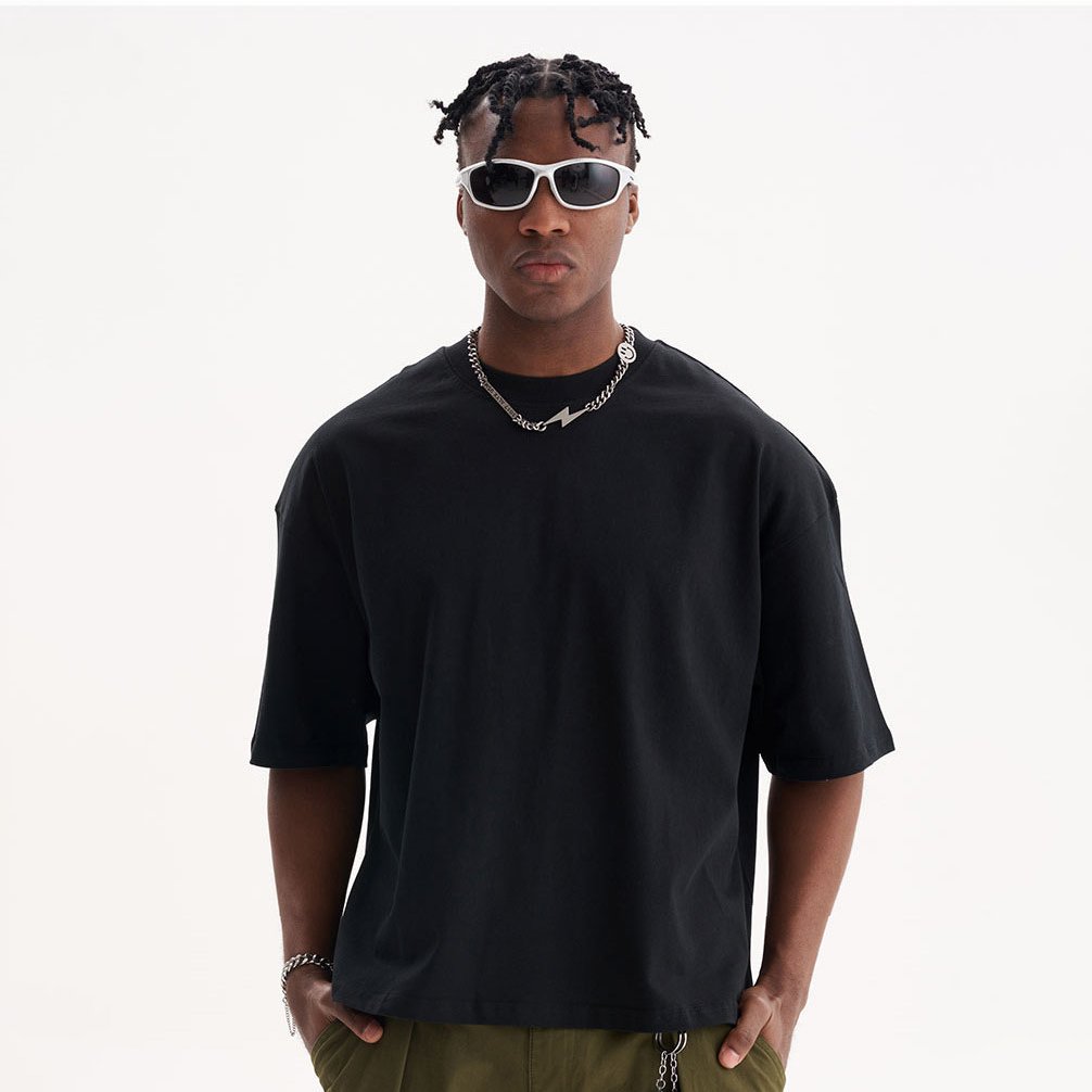 High Quality 100% Cotton 230G Heavyweight Drop Shoulder Custom Boxy Oversized T Shirt Plus Size Boxy Fit Cropped Men's T-shirts