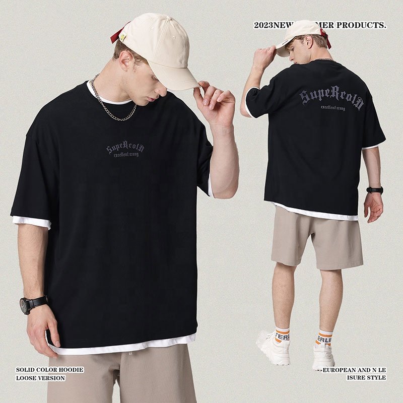 2023 Summer high street suede flocking letters printing men's t-shirts vintage heavyweight luxury drop shoulder t-shirt