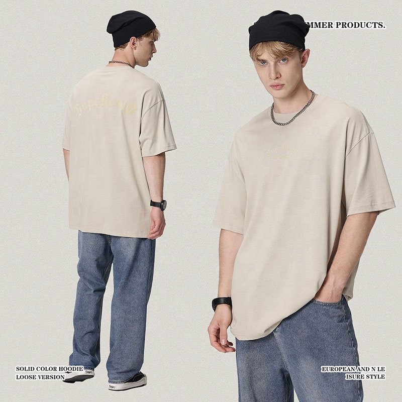 2023 Summer high street suede flocking letters printing men's t-shirts vintage heavyweight luxury drop shoulder t-shirt