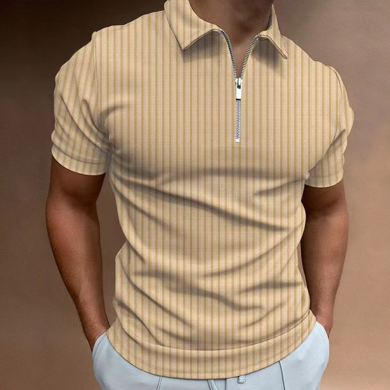 TONGYANG Summer Men's Solid Color Polo Shirt Short Sleeve Turn-Down Collar Zipper T-shirts for Men Casual Streetwear Male Tops
