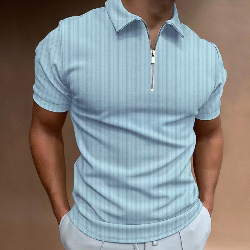 TONGYANG Summer Men's Solid Color Polo Shirt Short Sleeve Turn-Down Collar Zipper T-shirts for Men Casual Streetwear Male Tops