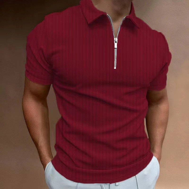 TONGYANG Summer Men's Solid Color Polo Shirt Short Sleeve Turn-Down Collar Zipper T-shirts for Men Casual Streetwear Male Tops
