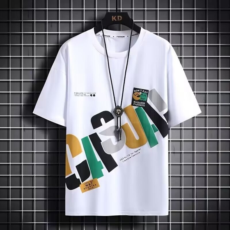 Short-sleeved T-shirt men's new thin summer fashion brand plankton Shuai design sense of personality fashion printed top