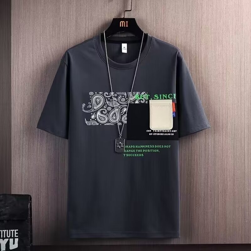 Short-sleeved T-shirt men's new thin summer fashion brand plankton Shuai design sense of personality fashion printed top