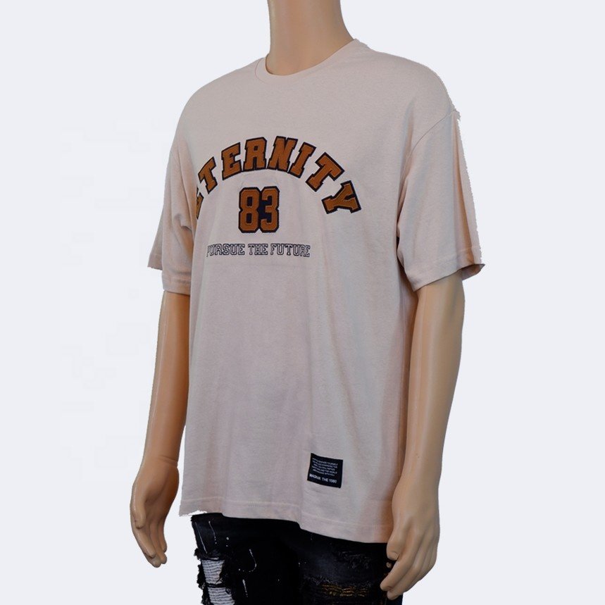 Custom high quality large size letter embroidered Crew collar 100% cotton men's T-shirt Casual tshirt for men
