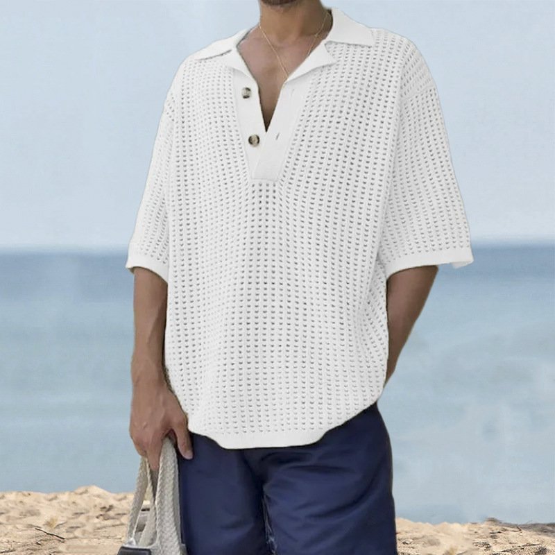 Fashion Knitwear 2023 Summer New Man T Shirt Loose Large V-Neck Hollow Out Tshirt V-Neck Plus Size Men'S Polo T-Shirts