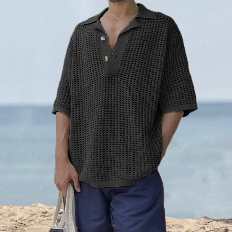 Fashion Knitwear 2023 Summer New Man T Shirt Loose Large V-Neck Hollow Out Tshirt V-Neck Plus Size Men'S Polo T-Shirts