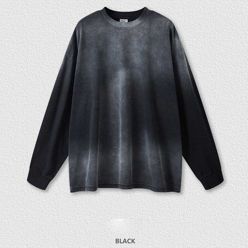 Vintage distressed street design long sleeve t-shirt 260Gsm Oversized gradient acid wash oversized men's t-shirt