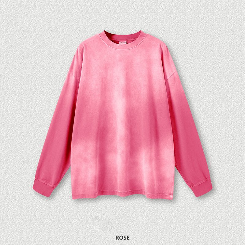 Vintage distressed street design long sleeve t-shirt 260Gsm Oversized gradient acid wash oversized men's t-shirt
