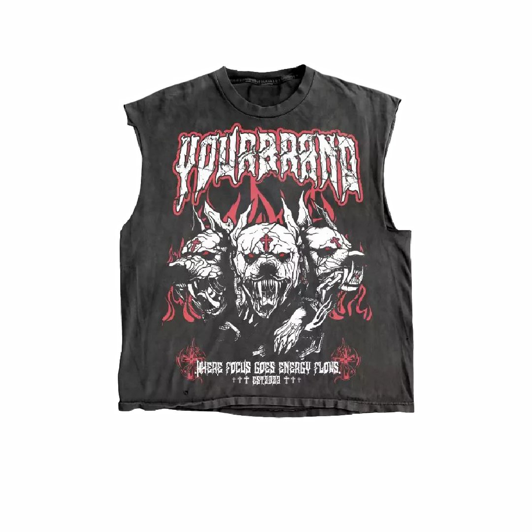 Custom Screen Print Rhinestones Streetwear Vintage Oversize Cotton Men's Tank Tops Boxy Fit Sleeveless T-shirt