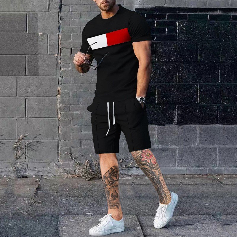 Custom Men's Casual Two Piece Twin Set Quick Dry Short Sleeve T-Shirt and Knitted Shorts for Summer Print Pattern