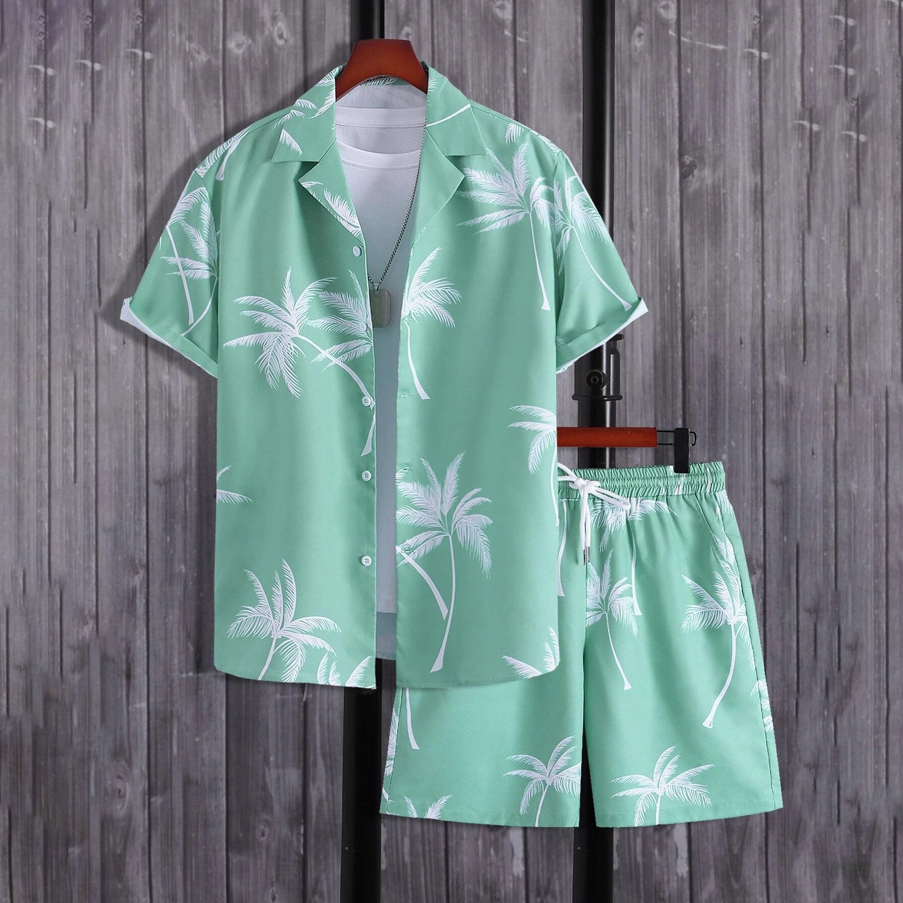 Casual Two Piece Men's Cardigan Print Shorts Beach Shirt Set Plus Size Summer Vacation resort Hawaiian Man Shirts