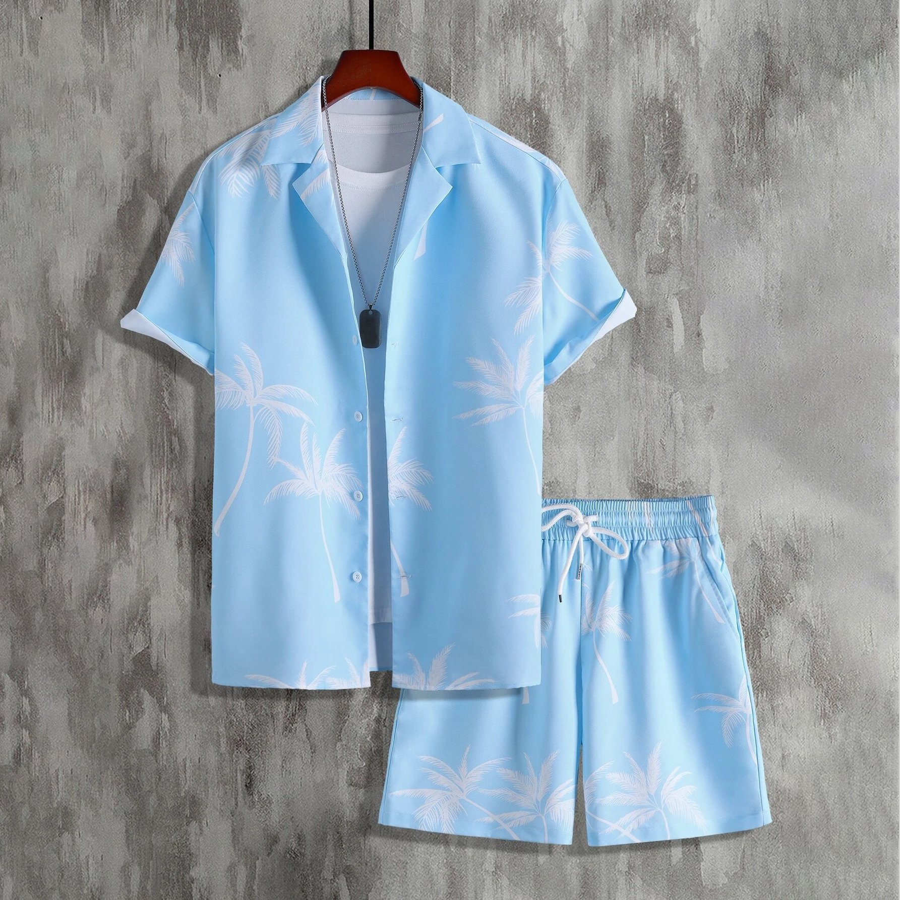 Casual Two Piece Men's Cardigan Print Shorts Beach Shirt Set Plus Size Summer Vacation resort Hawaiian Man Shirts