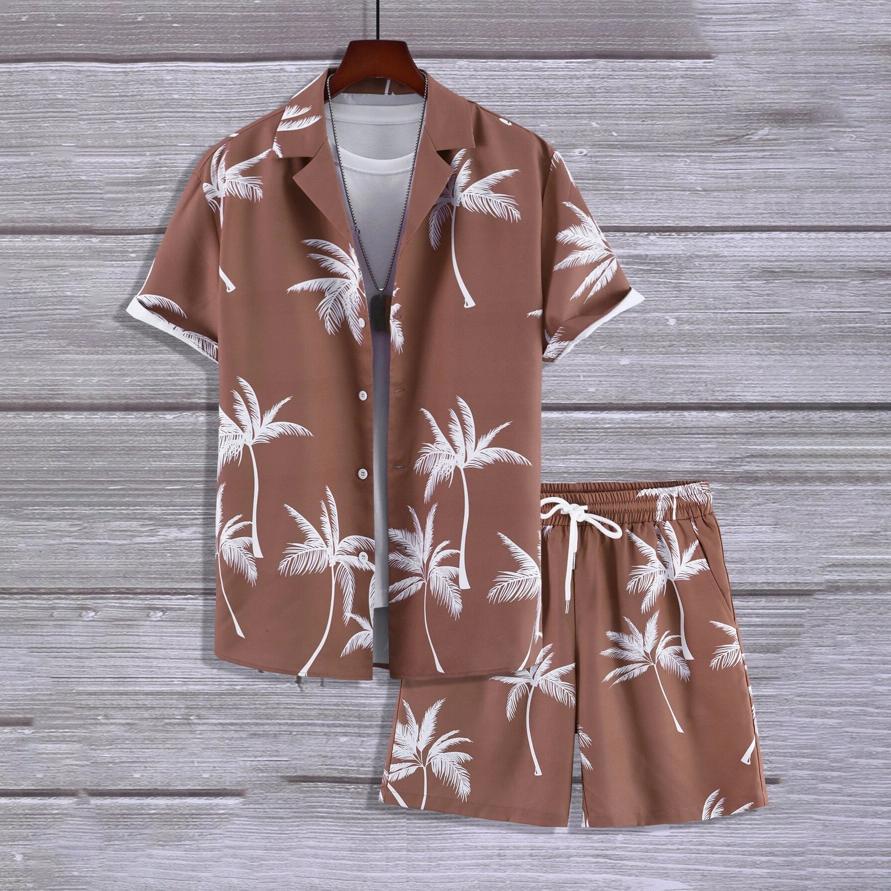 Casual Two Piece Men's Cardigan Print Shorts Beach Shirt Set Plus Size Summer Vacation resort Hawaiian Man Shirts