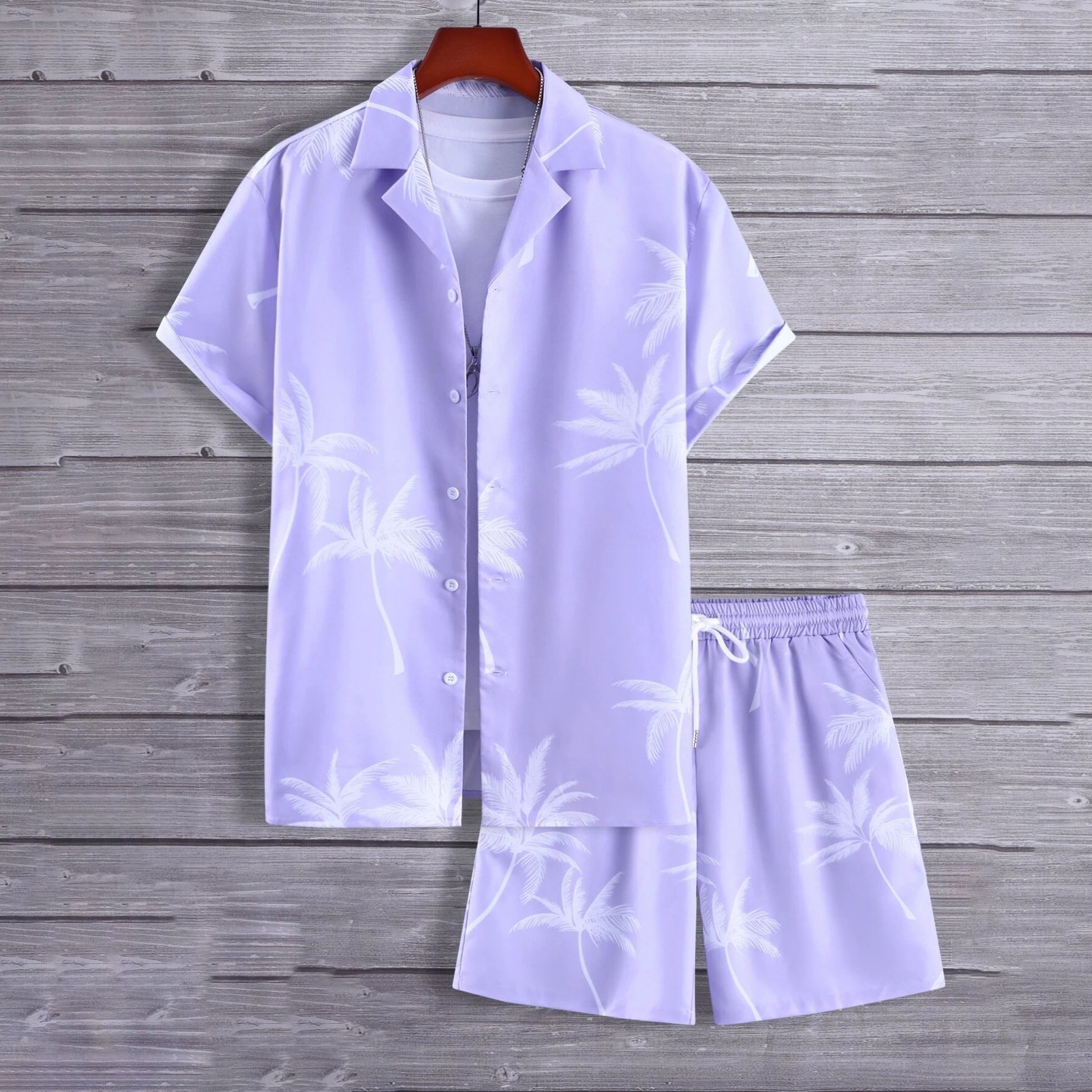 Casual Two Piece Men's Cardigan Print Shorts Beach Shirt Set Plus Size Summer Vacation resort Hawaiian Man Shirts