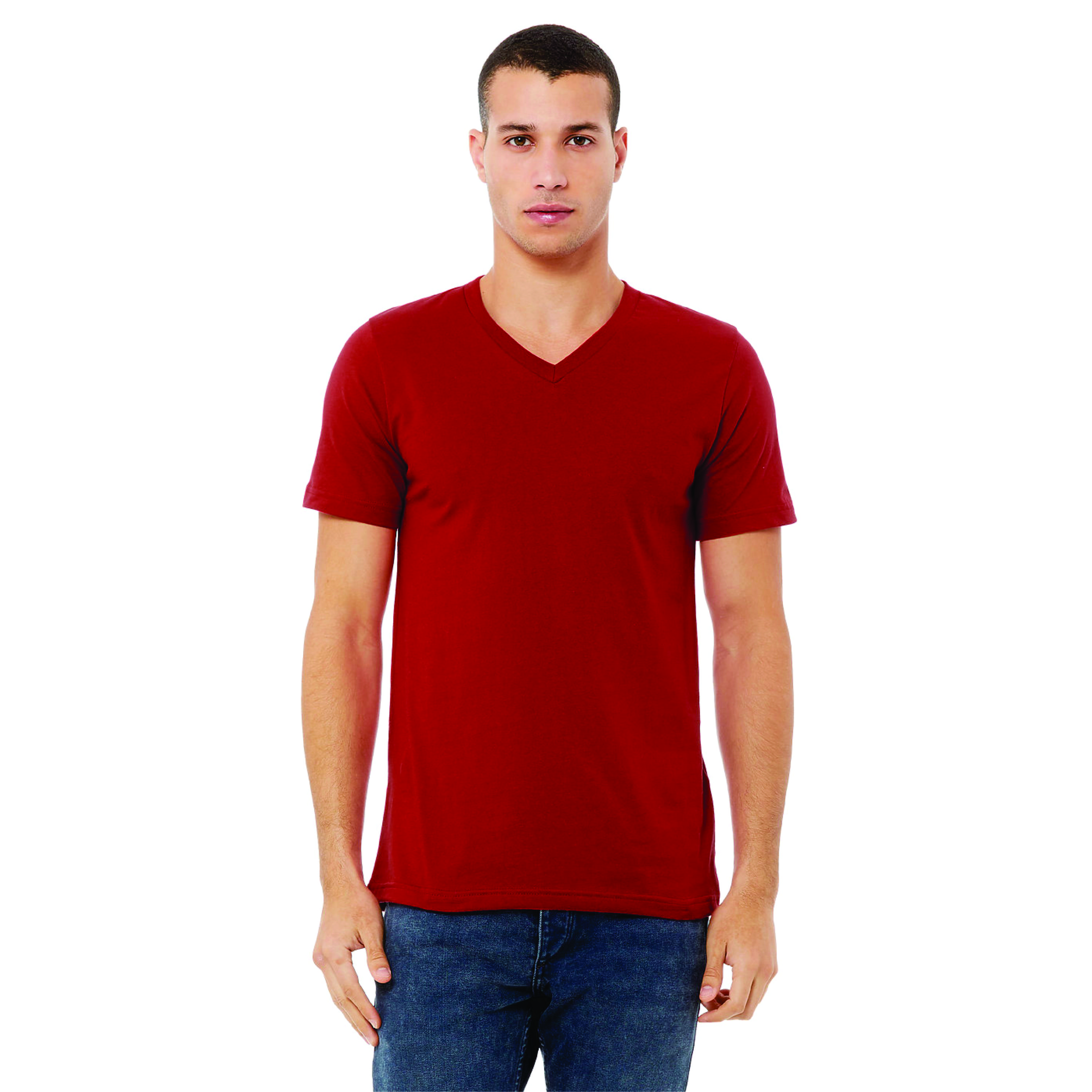 Unisex V-Neck Jersey T-Shirt - Canvas Red, 100% Airlume Cotton, 4.2 oz