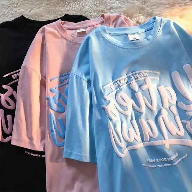 Wholesale Custom Logo 3D Puff Print plain graphic oversized t shirt Foam Screen Printing men's t-shirts Puff Printing T-shirts