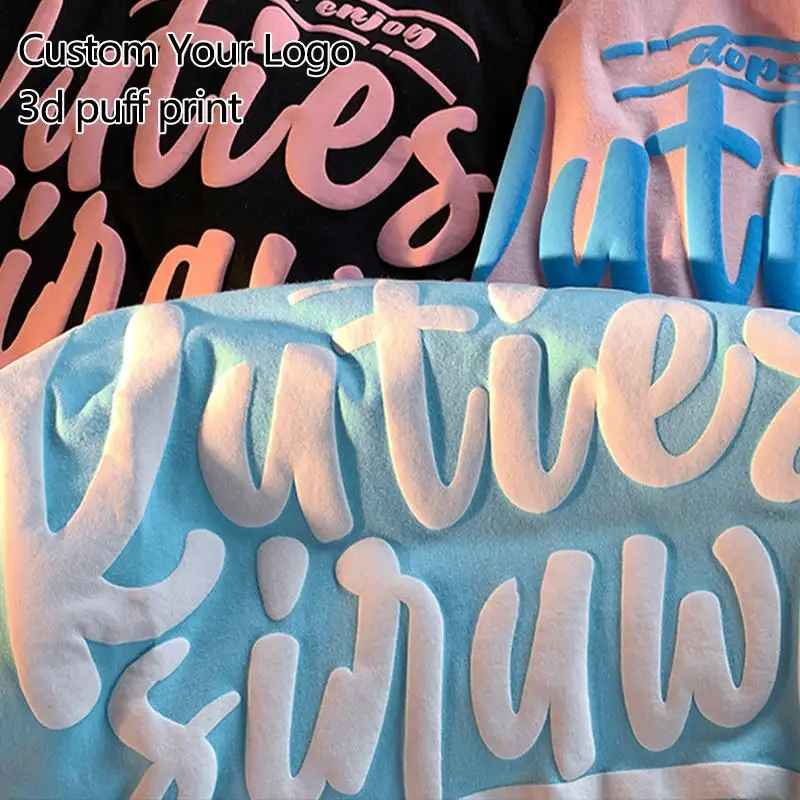 Wholesale Custom Logo 3D Puff Print plain graphic oversized t shirt Foam Screen Printing men's t-shirts Puff Printing T-shirts