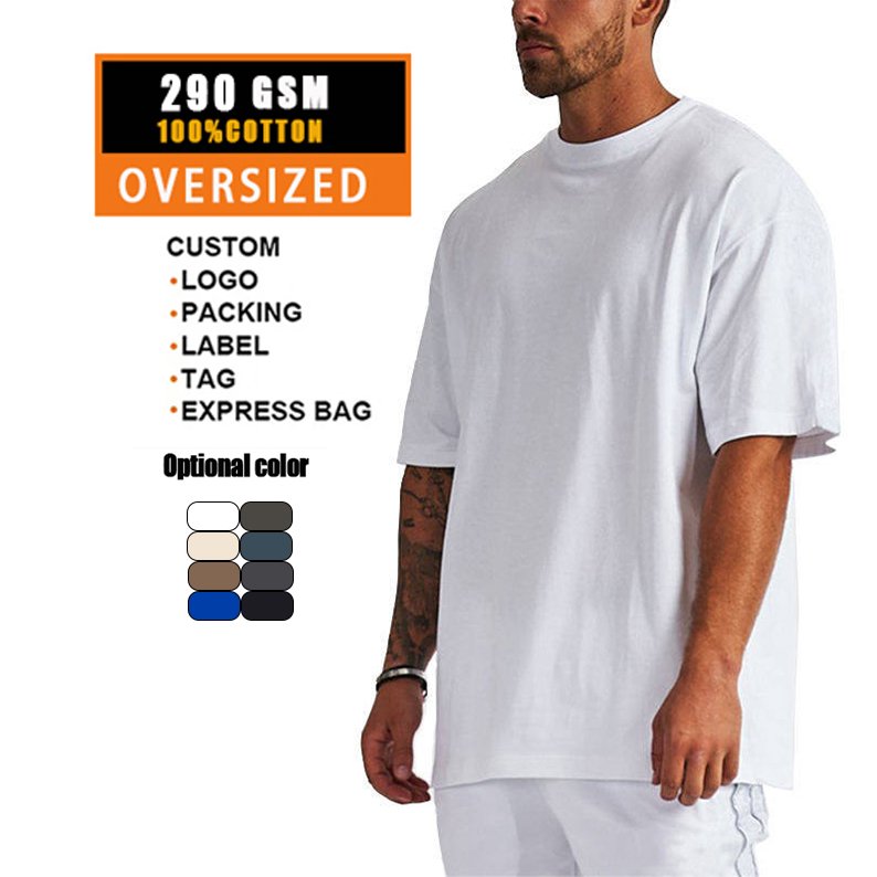 Hot Vintage Street Wear 100otton Men'S Big Round Mock Neck 290 Gsm Blank Drop Shoulder T Shirt Heavy Oversized Tshirt
