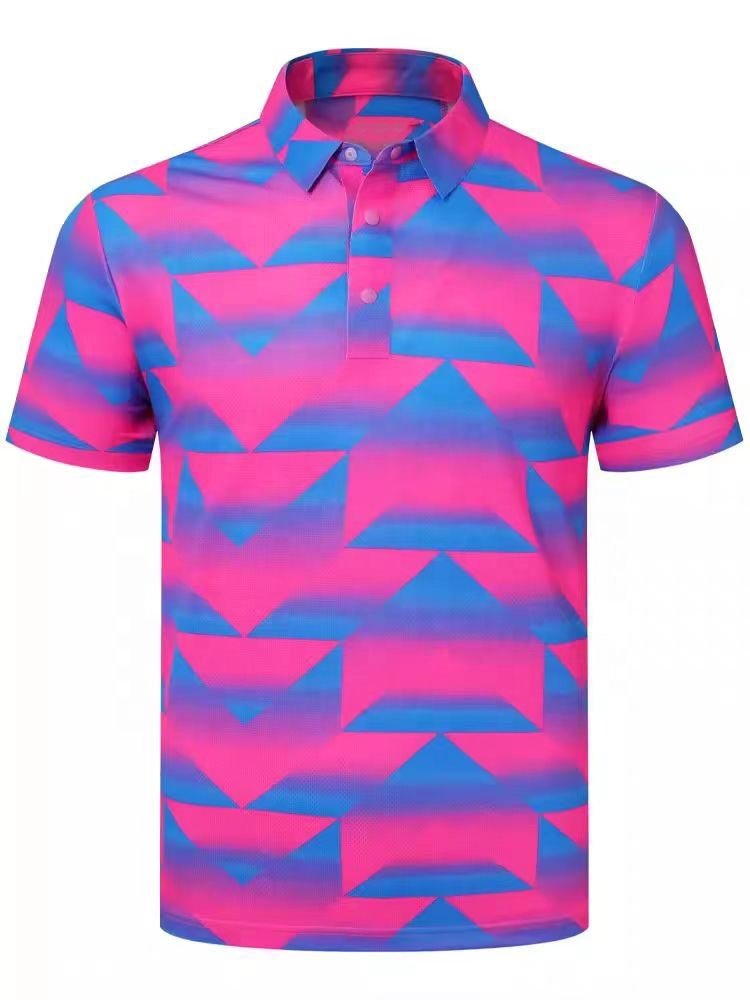 2024 High Quality Men's Golf T-Shirt Custom Logo Printed 90% Polyester 10% Spandex Short Sleeve Casual Lapel Polo Style