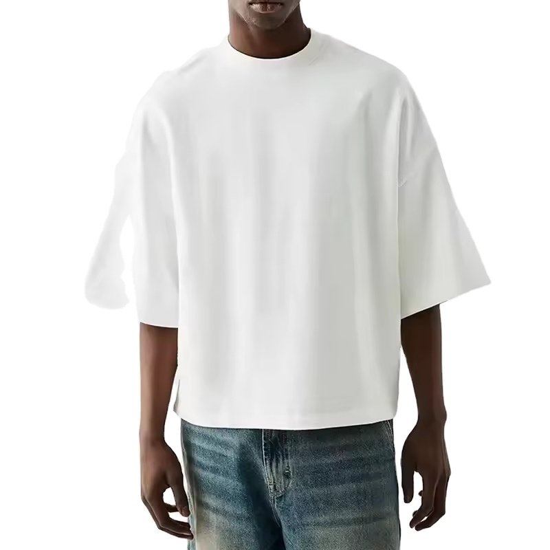 HLD24030MT Men's Half Sleeves 100% Cotton Boxy T-shirt Heavyweight 300gsm Cropped White Drop Shoulder T Shirt