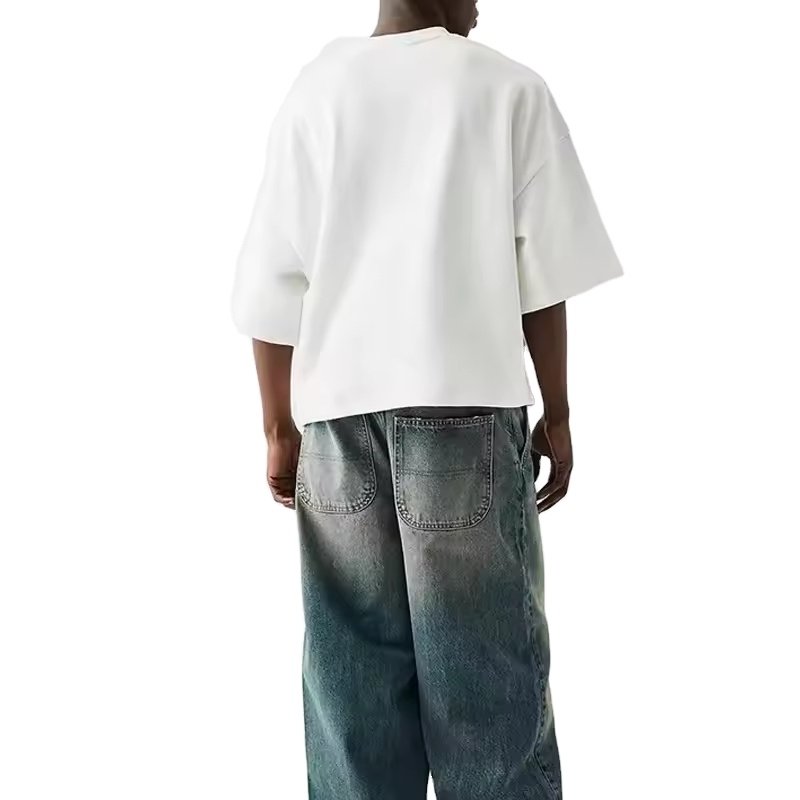 HLD24030MT Men's Half Sleeves 100% Cotton Boxy T-shirt Heavyweight 300gsm Cropped White Drop Shoulder T Shirt