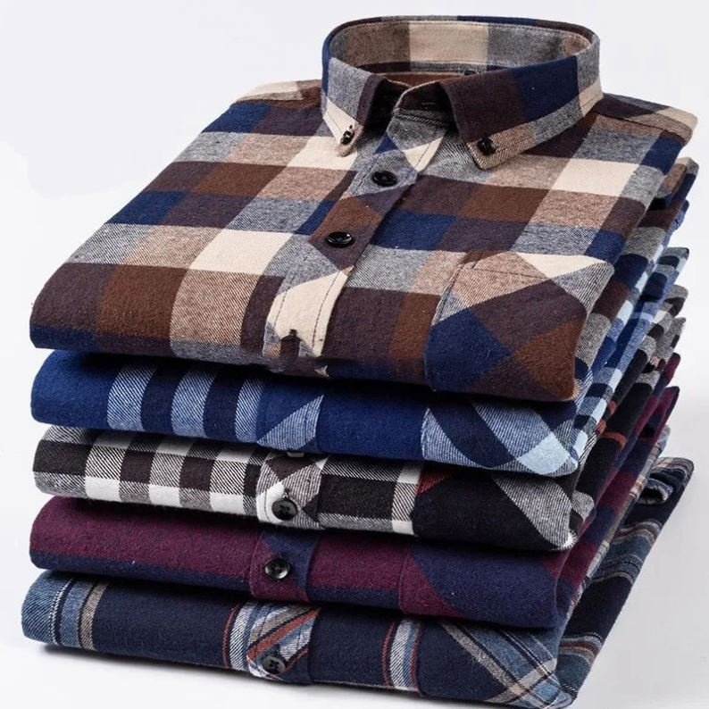 Men's Loose Fit Heavyweight Flannel Long Sleeve Plaid Shirt