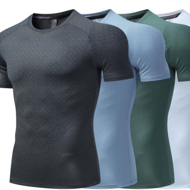 Custom LOGO Men's Breathable Compression Short Shirts Mesh Fitness Top Basketball Training Running Short Sleeves men's t-shirts