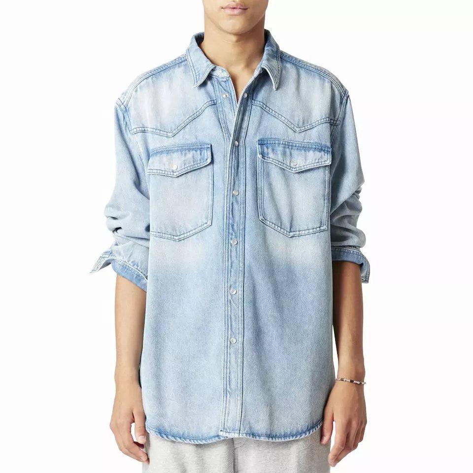 Best Quality Long Sleeve Cotton Denim Jeans flannel Shirts Casual Men Shirt for men Top selling Products With Customized Logo