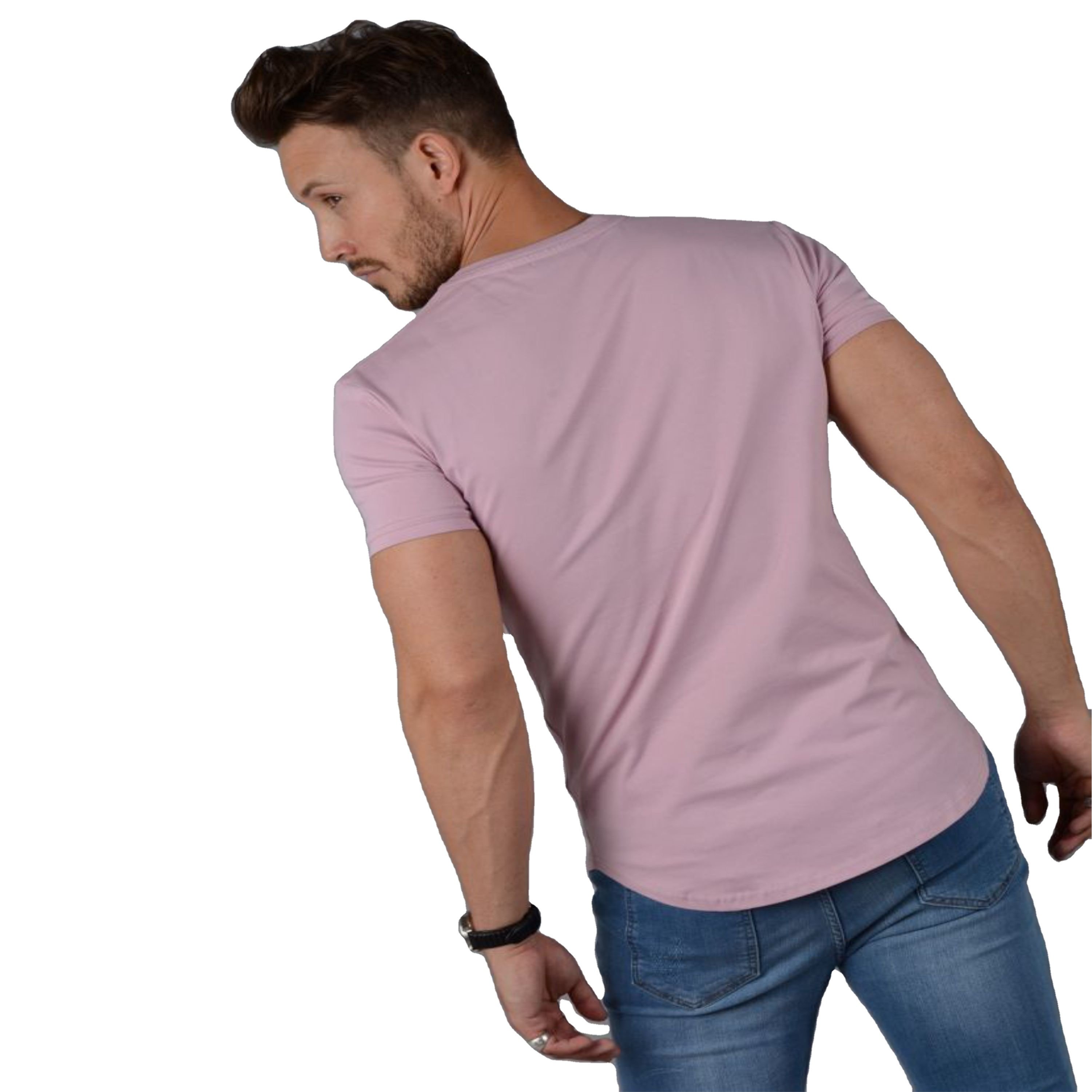 2024 New Men's Slim Fit Longline Tee Shirt - 95% Cotton, 5% Elastane, Longer Drop, Curved Hem
