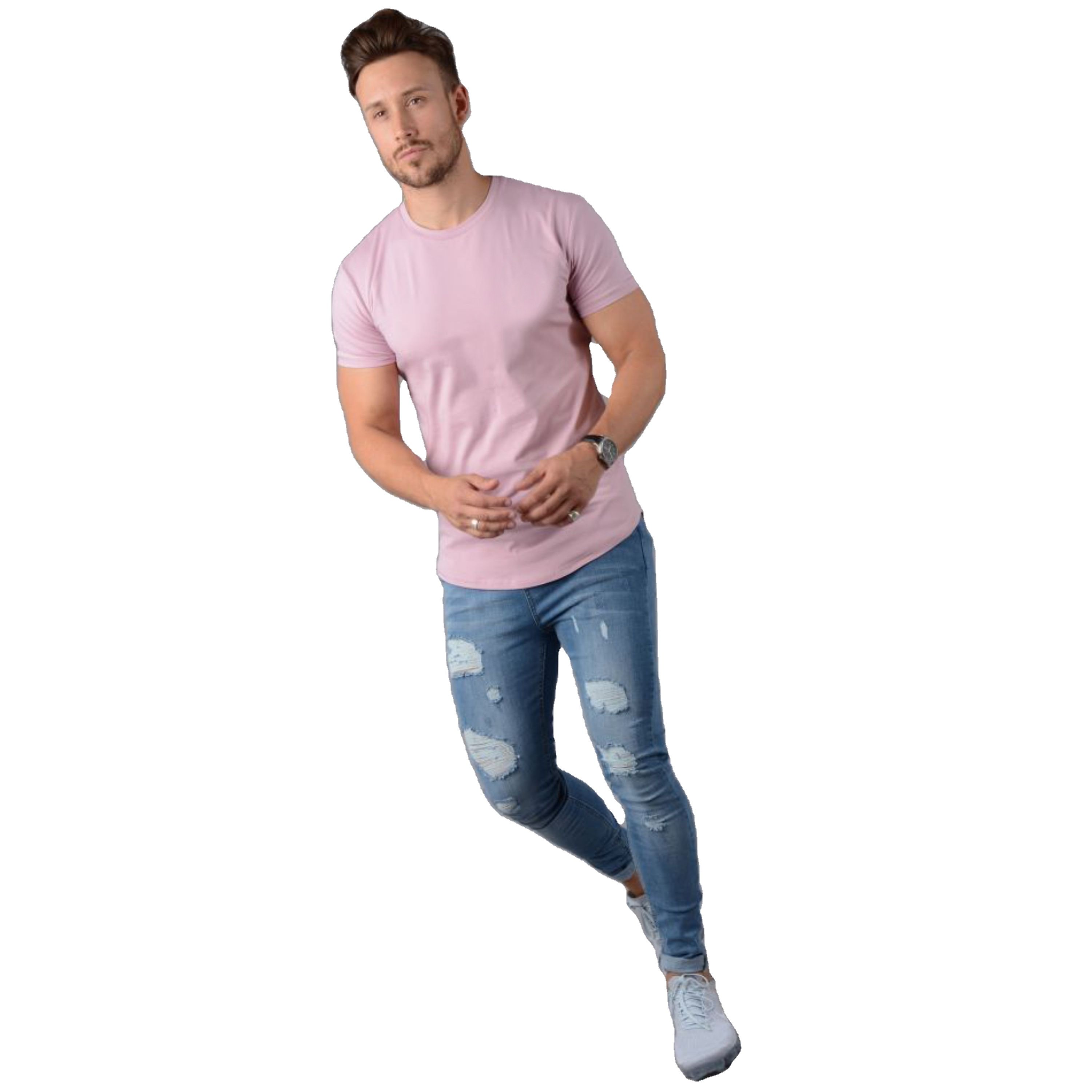 2024 New Men's Slim Fit Longline Tee Shirt - 95% Cotton, 5% Elastane, Longer Drop, Curved Hem