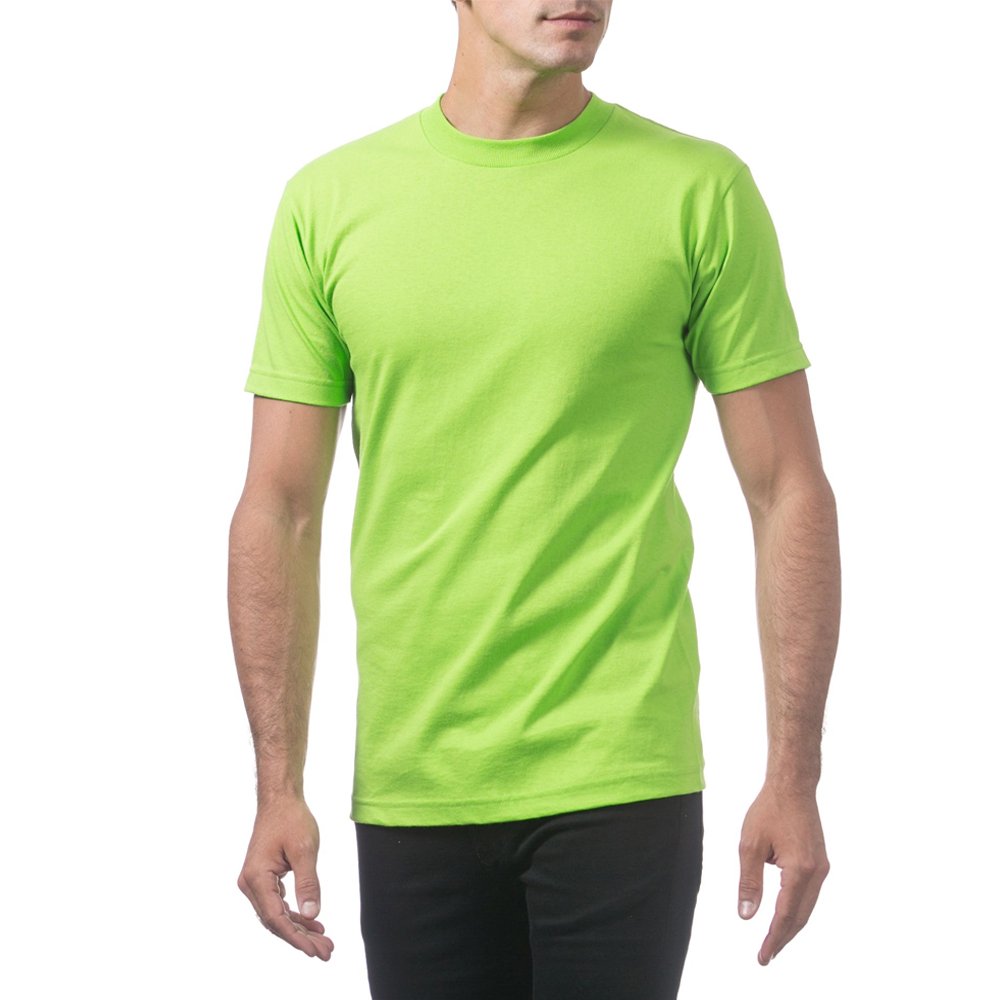 Mens Cotton Jersey Crew T-Shirt Basic T-Shirt Neon Color Athletic Wicking T Shirt Adult High Visibility T Shirt Neon - Green