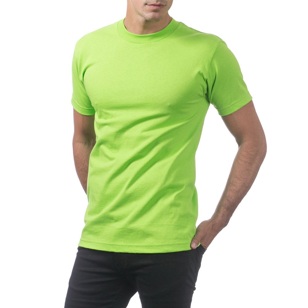 Mens Cotton Jersey Crew T-Shirt Basic T-Shirt Neon Color Athletic Wicking T Shirt Adult High Visibility T Shirt Neon - Green