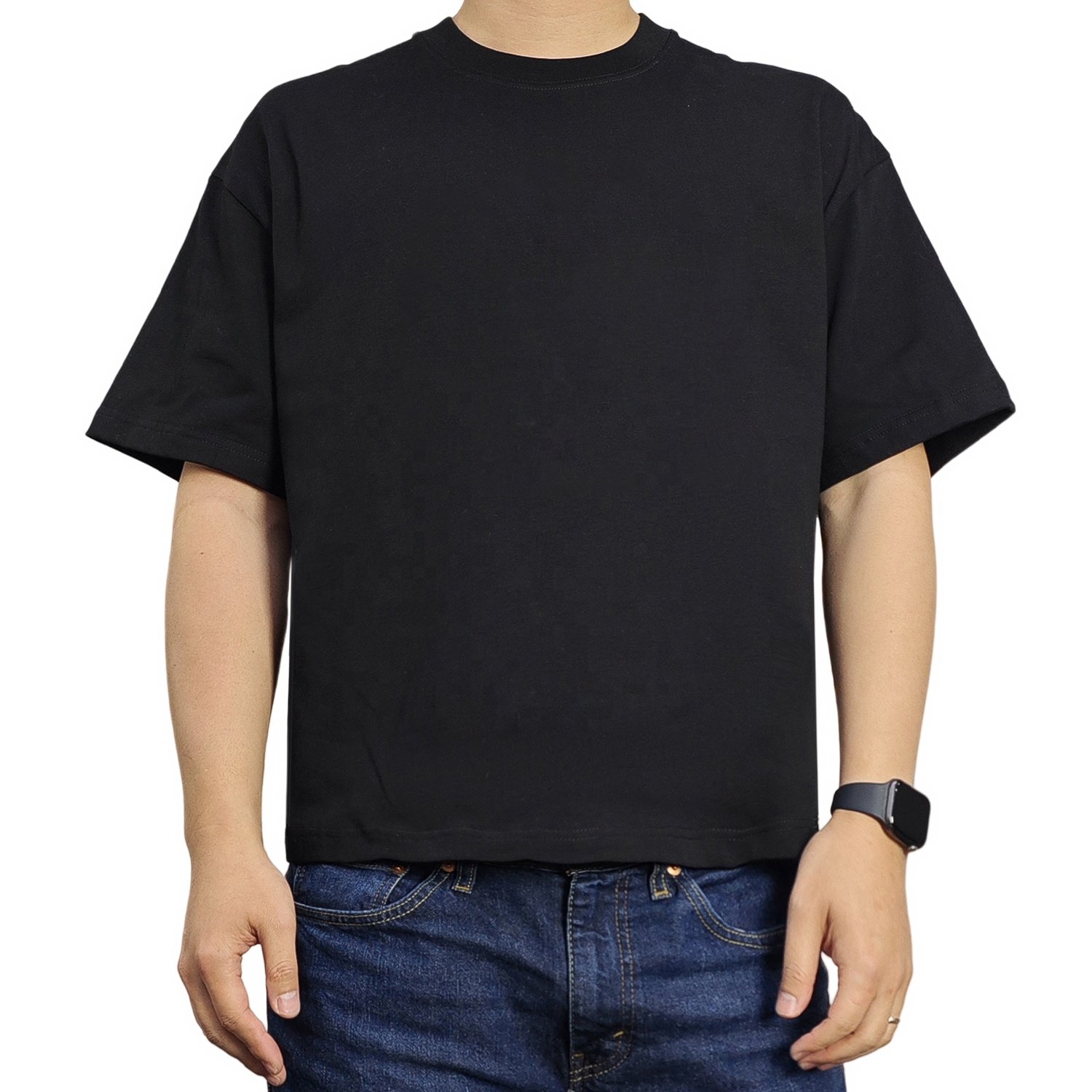 Custom Men's Blank Box Cut Tee T Shirt 240 300 Gsm Heavyweight Cotton TShirt Oversized Drop Shoulder Boxy Fit Crop T-shirt Men