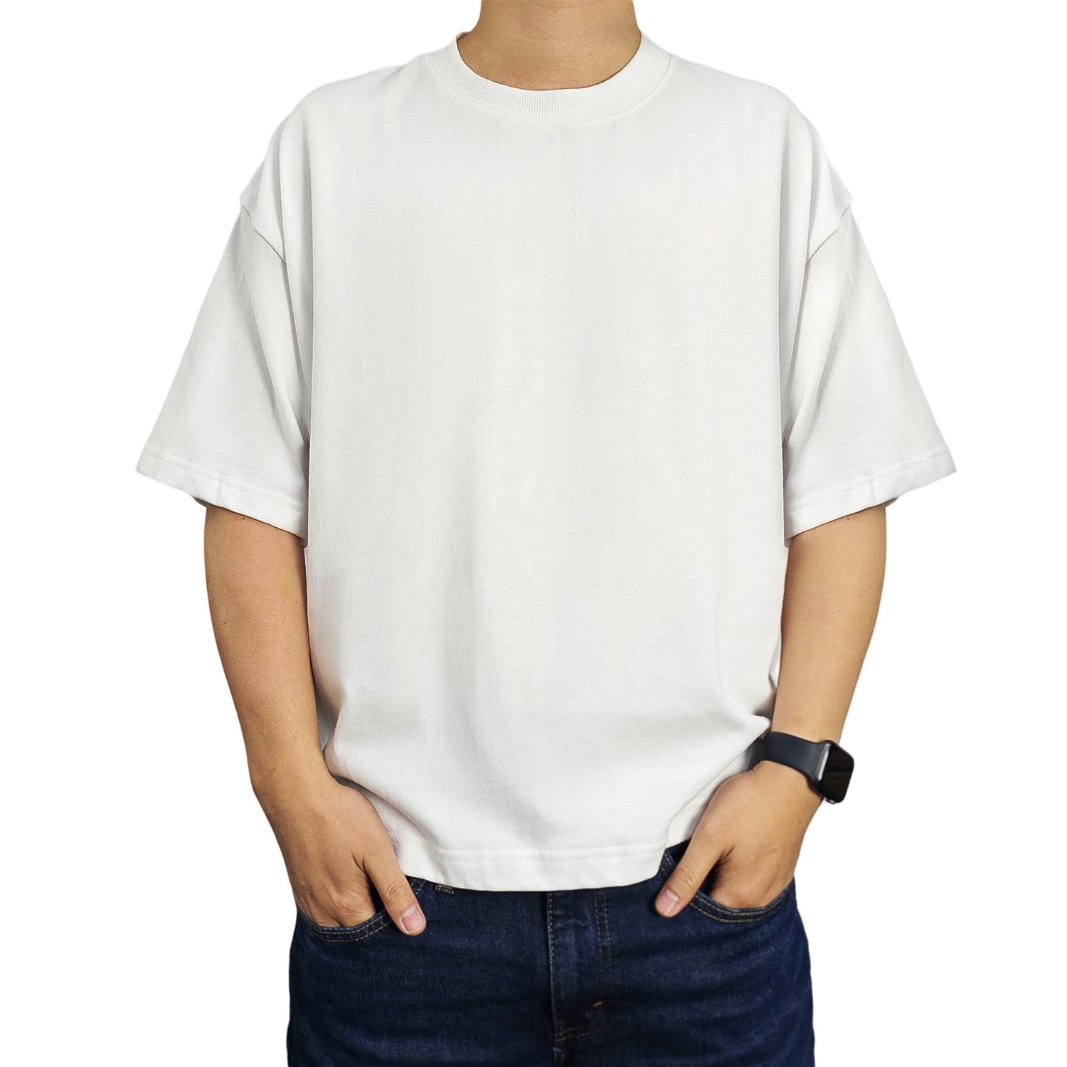 Custom Men's Blank Box Cut Tee T Shirt 240 300 Gsm Heavyweight Cotton TShirt Oversized Drop Shoulder Boxy Fit Crop T-shirt Men