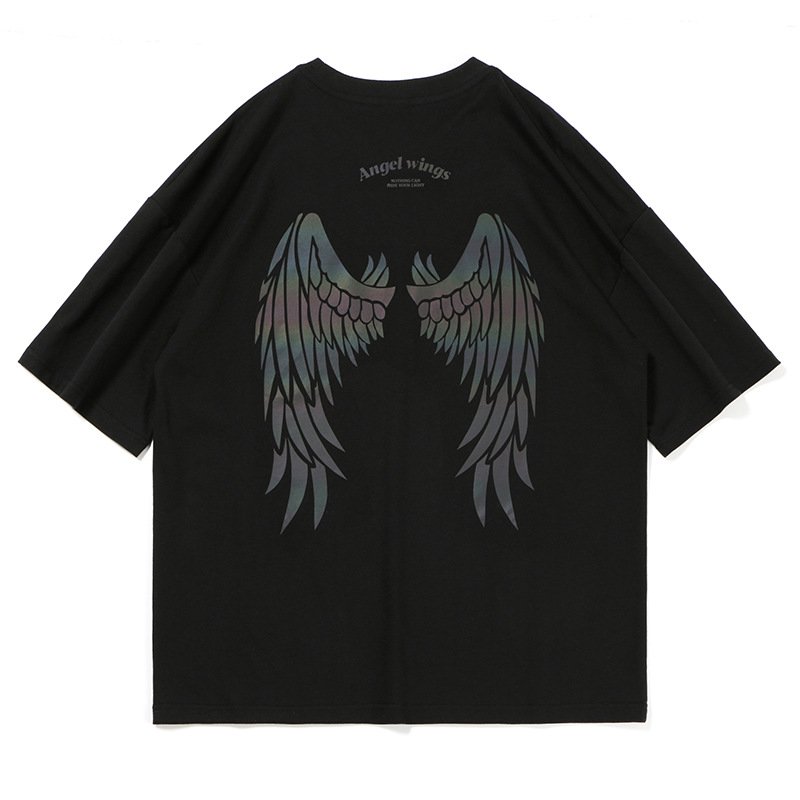 Wholesale 100% cotton blank plain oversized t shirt custom printing laser rainbow reflective logo plus size men's t-shirts
