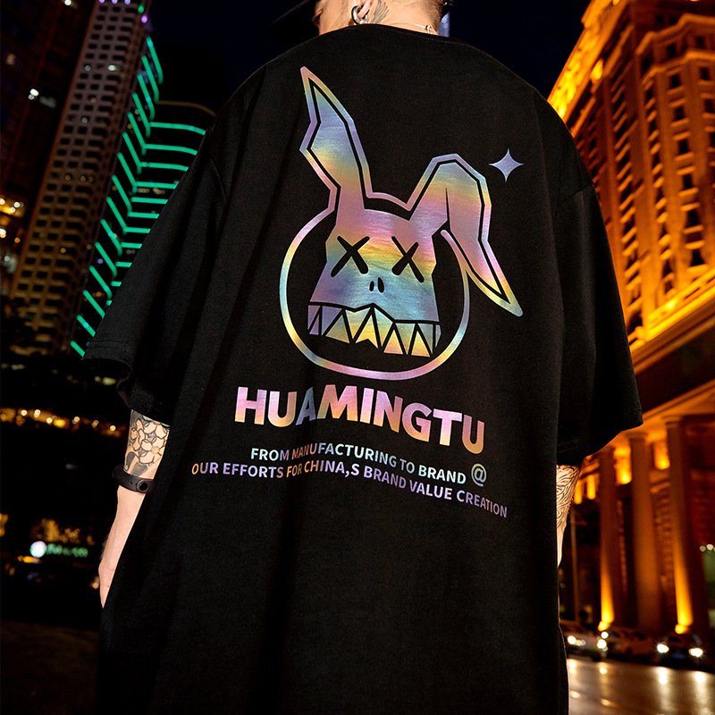 Wholesale 100% cotton blank plain oversized t shirt custom printing laser rainbow reflective logo plus size men's t-shirts