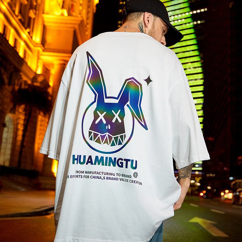 Wholesale 100% cotton blank plain oversized t shirt custom printing laser rainbow reflective logo plus size men's t-shirts