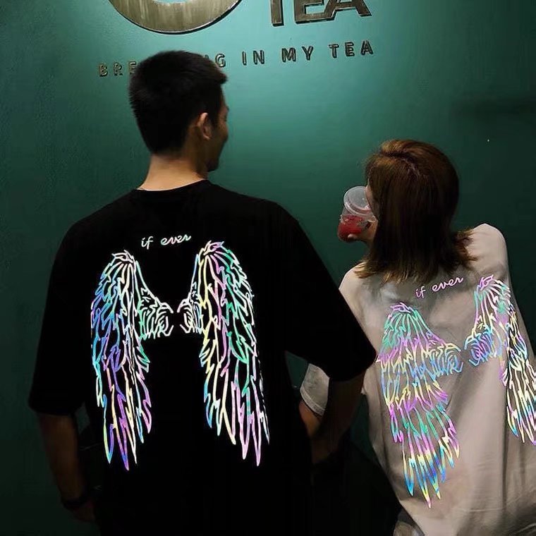 Wholesale 100% cotton blank plain oversized t shirt custom printing laser rainbow reflective logo plus size men's t-shirts