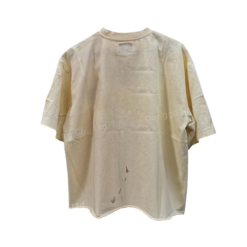 Custom Men Faded Distressed With Raw Hem Men's T-shirt Cotton Vintage Acid Wash Boxy Cropped Double Collar T Shirt For Men
