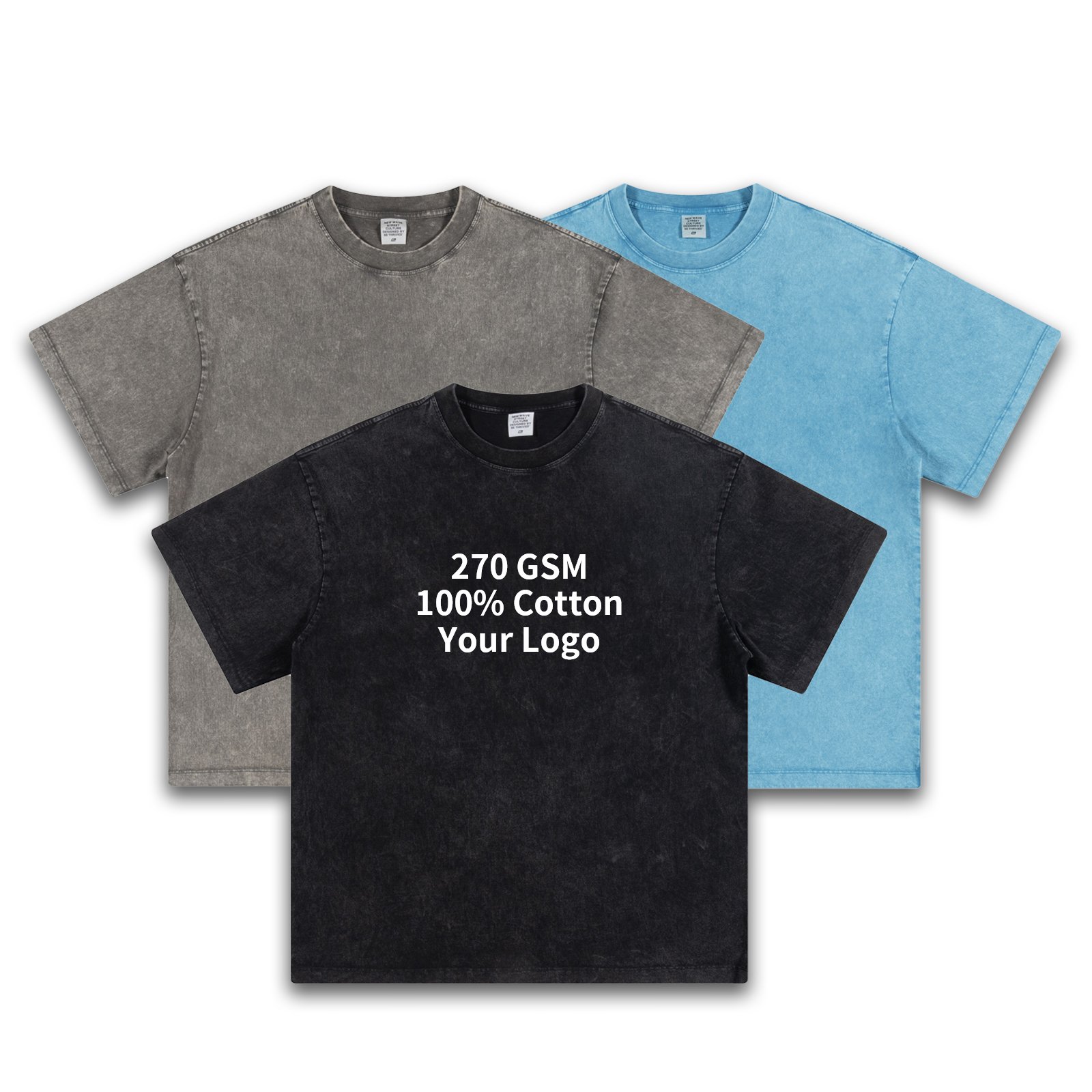 High Quality 270gsm Streetwear Black Dtg Print Tee Short Sleeve Oversized Hip Hop Acid Wash Men's T-shirt
