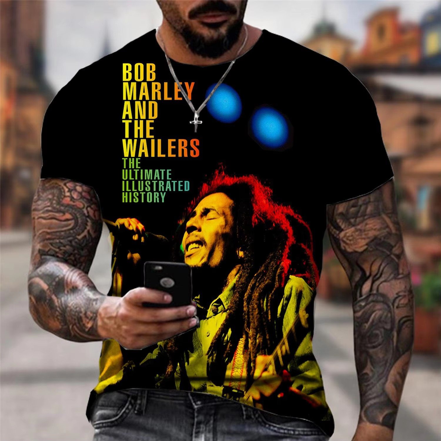 Cool Summer Men's 3D Printed Bob Marley Rock T-Shirt O-Shaped Short Sleeve Street Hip Hop Top Oversized Blank Design