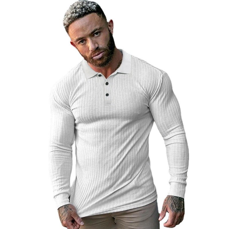 New Fashion Spring Autumn Men's Knitted Long Sleeve Polo Shirt Casual Clothing Slim Fit Strips Polo T-shirt For Man