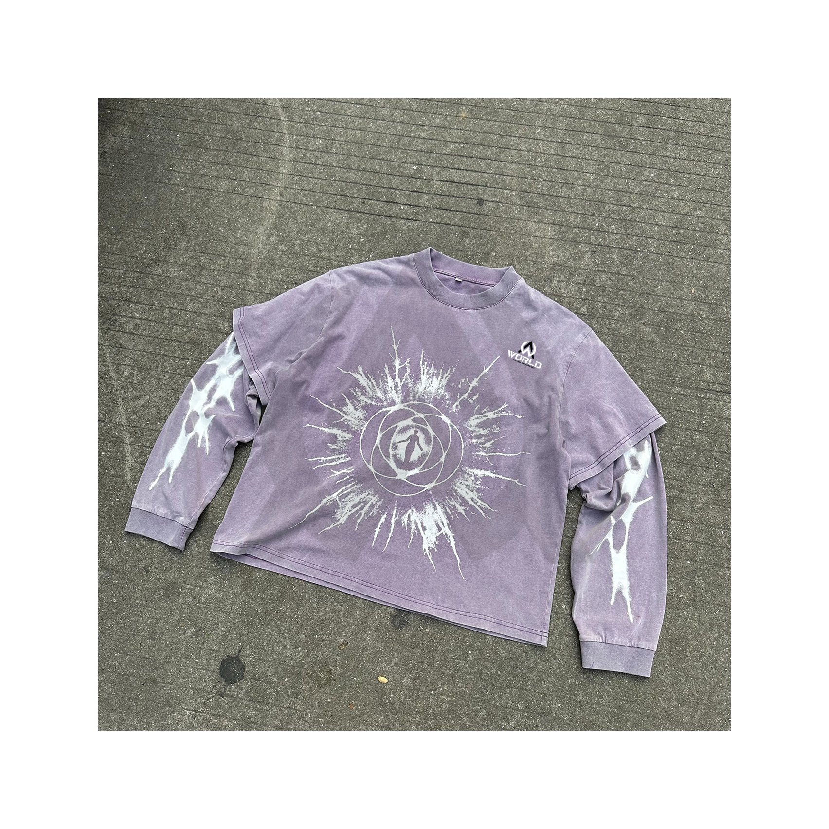 Customize Streetwear Cotton Boxy Tee Print Jersey Tshirt Baggy Camo Shirts Double Layer Long Sleeve T-shirts For Men