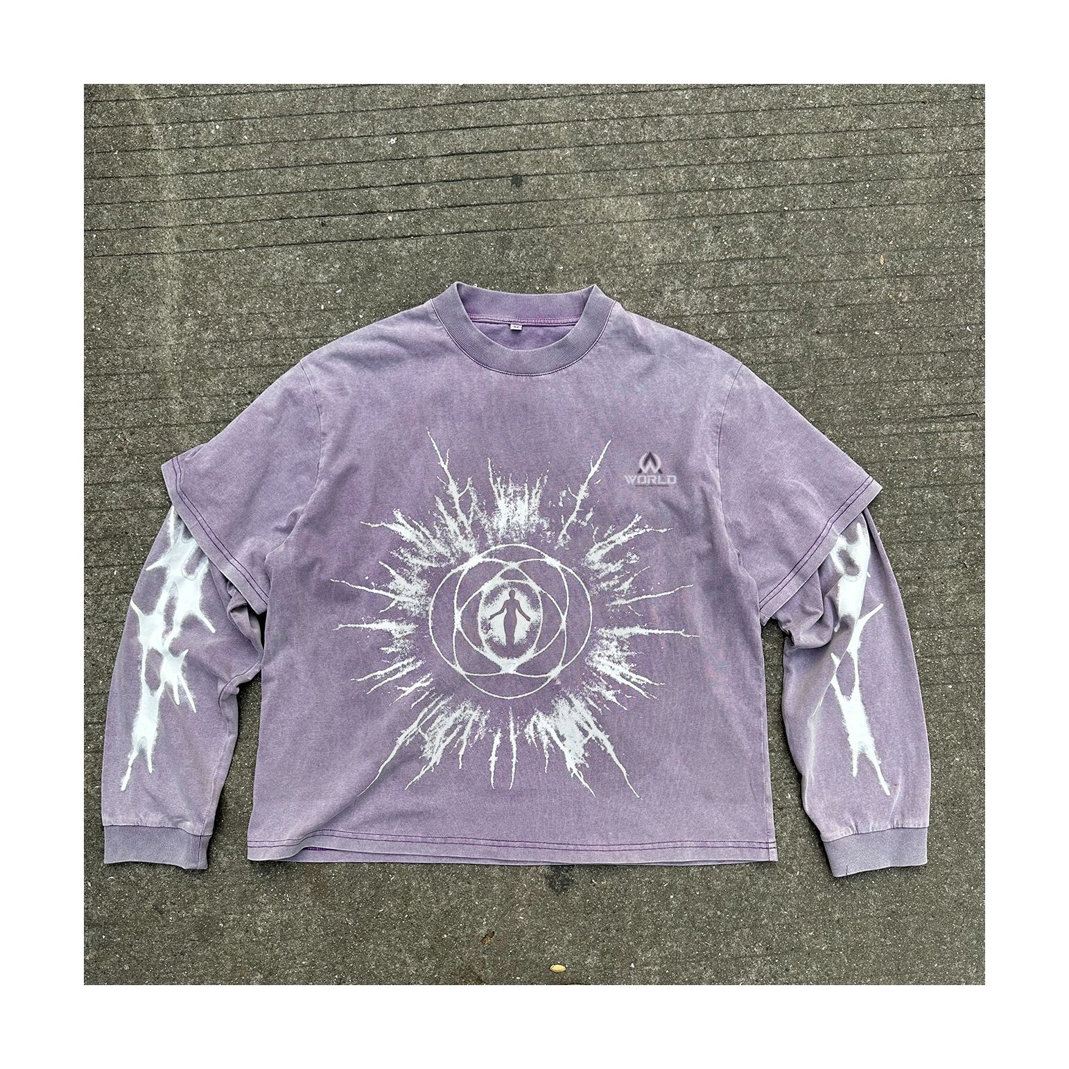 Customize Streetwear Cotton Boxy Tee Print Jersey Tshirt Baggy Camo Shirts Double Layer Long Sleeve T-shirts For Men