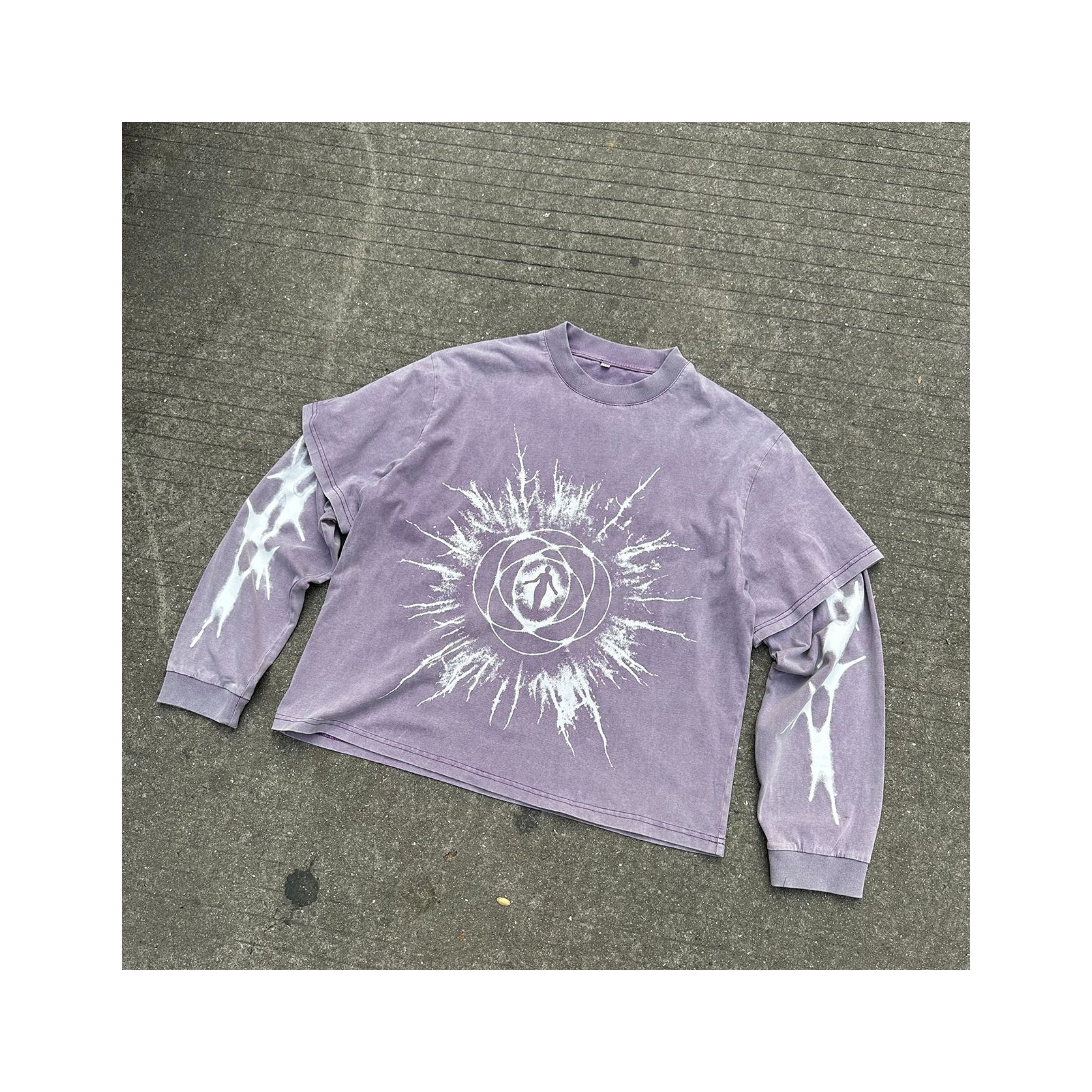 Customize Streetwear Cotton Boxy Tee Print Jersey Tshirt Baggy Camo Shirts Double Layer Long Sleeve T-shirts For Men