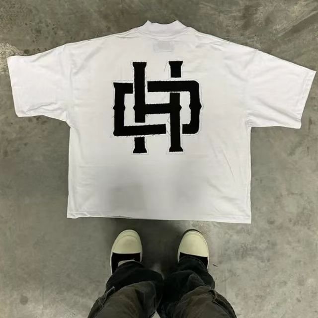 Custom DTG Printing Black Vintage 3D Puff Printed Short Sleeve Cropped Men's T-Shirt 280 gsm Heavyweight Oversized Fit