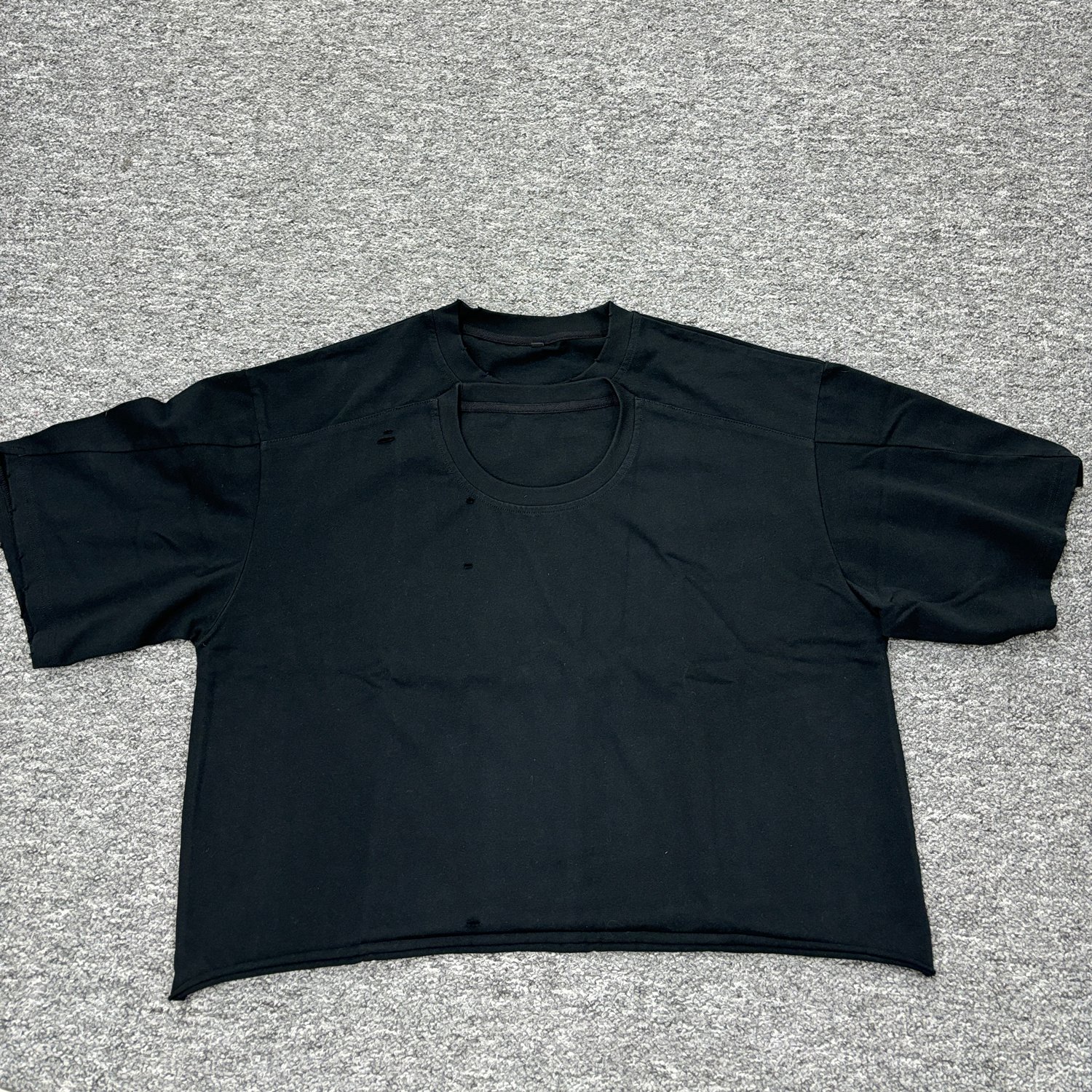 Custom Cotton Vintage Acid Wash Boxy Cropped Double Collar Shirt for Men