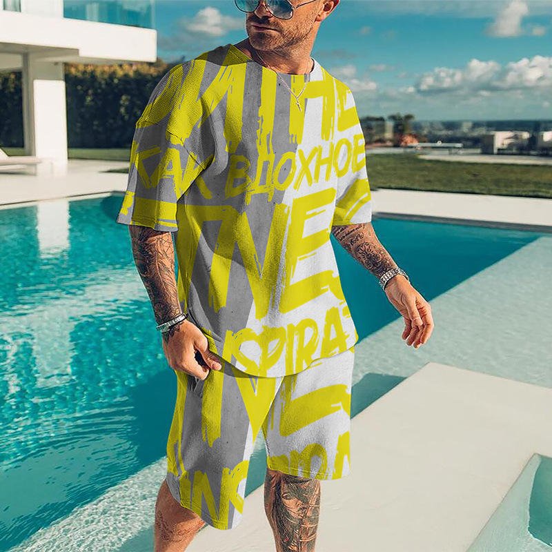 Summer Man Clothes Breathable Casual High Street Men's T Shirt And Shorts Sets Short Sleeve Tops Gym Suit Oversize Men's Sets