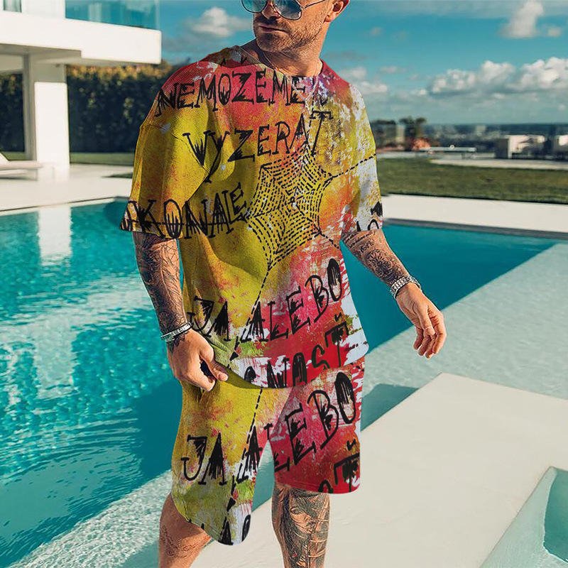 Summer Man Clothes Breathable Casual High Street Men's T Shirt And Shorts Sets Short Sleeve Tops Gym Suit Oversize Men's Sets